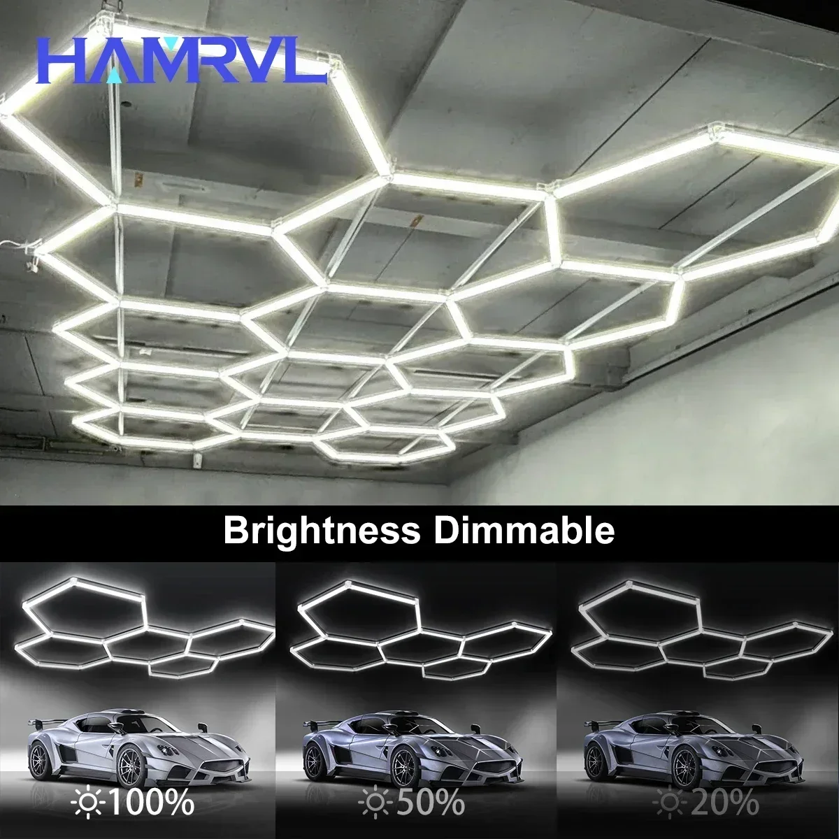 

Customizable Hexagon LED Garage Light Dimmable Honeycomb Design Compatibility Ideal for Garage Car Detailing Workshop Barbershop