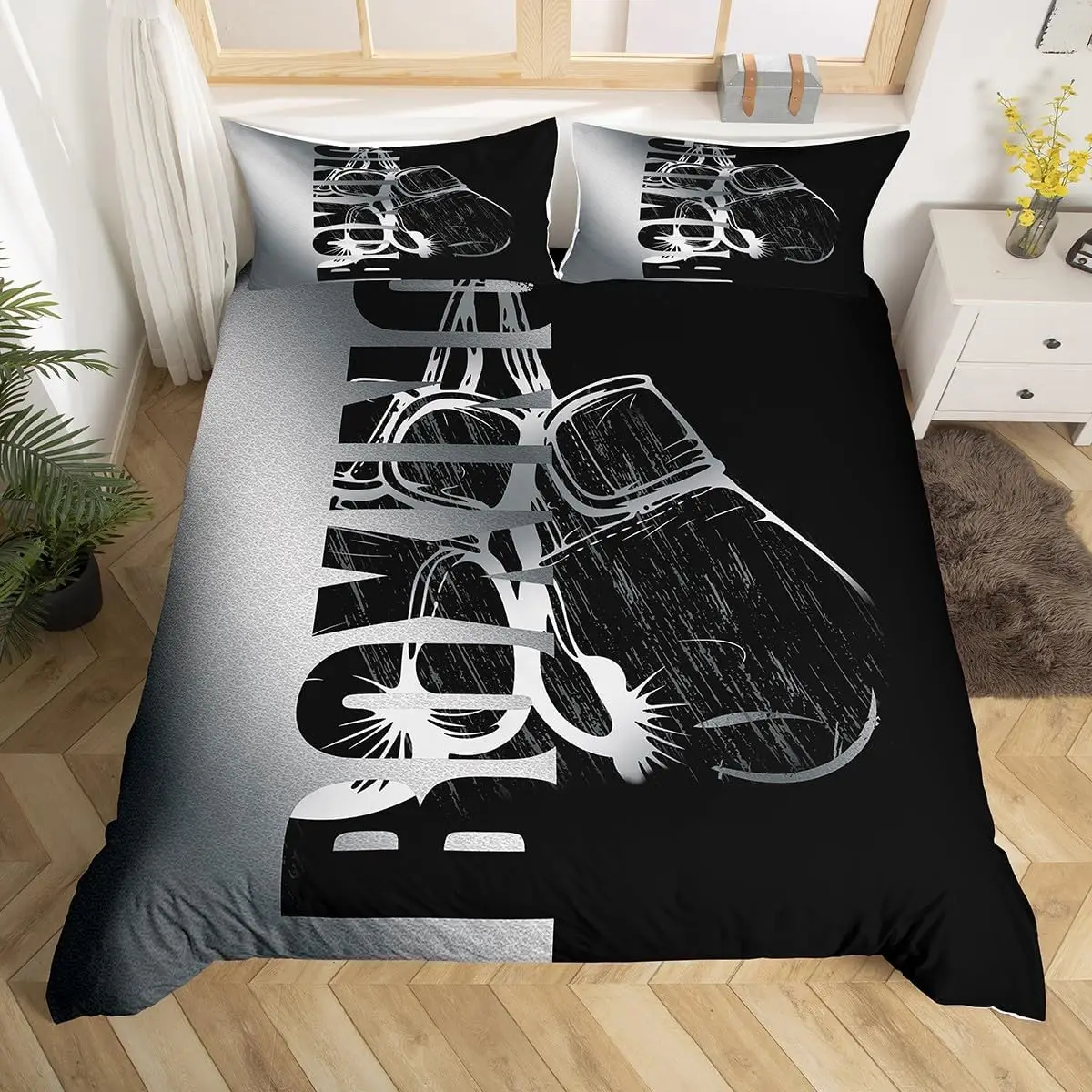 Boy Boxing Duvet Cover Twin Queen,Sports Games Theme Bedding Set Boxing Gloves Comforter Cover for Kids Teens Boxing Player Room
