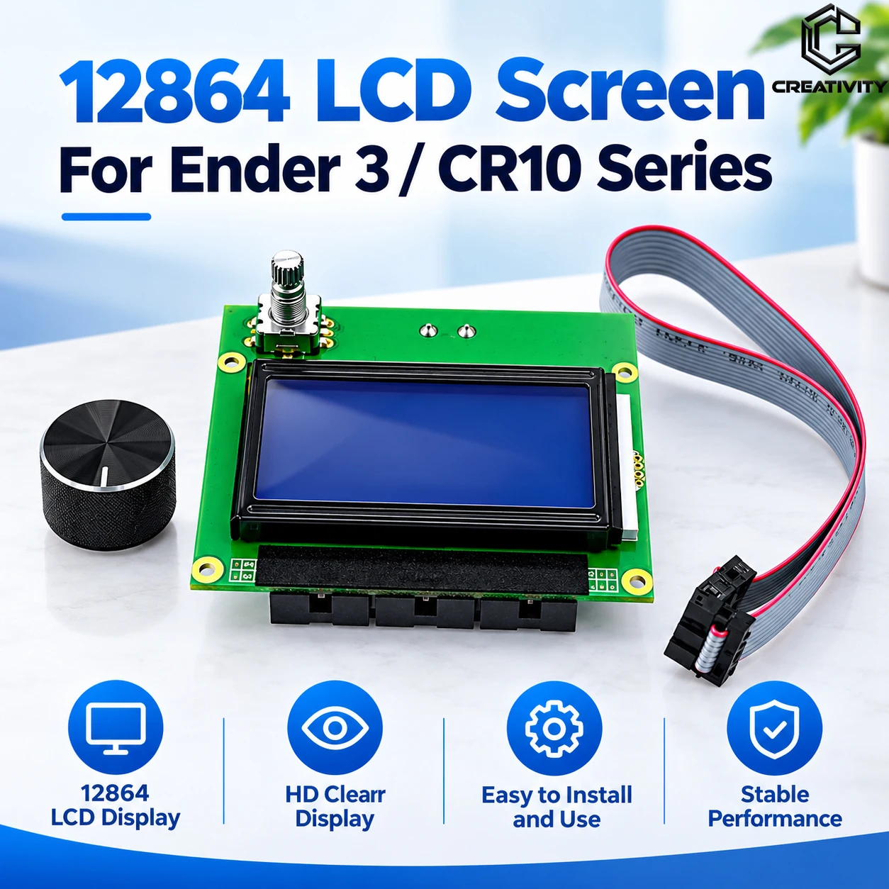 3D Printer Bed - 12864 HD LCD-scherm, blauw bedieningspaneel met