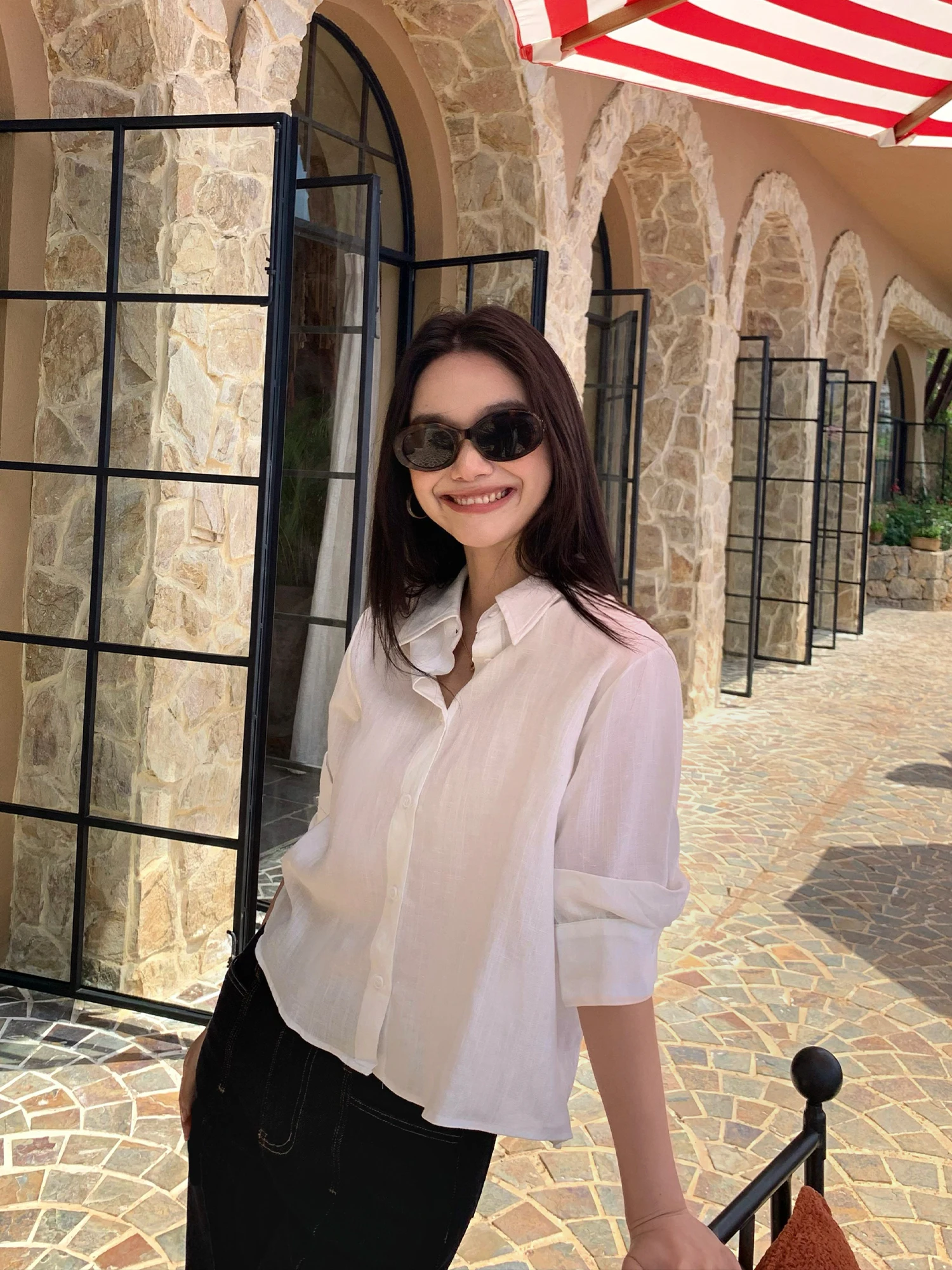 

Pusumede Intellectual Relaxation Short Sleeve Shirt Women's Design Cuff Flip Collar Lenzing Linen Blend Casual Style Shirt