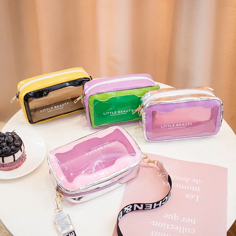 

Women Cosmetic Bags Shoulder Bag Stadium Approved PVC Concert Transparent Purse Simple Crossbody Bag With Front Pocket