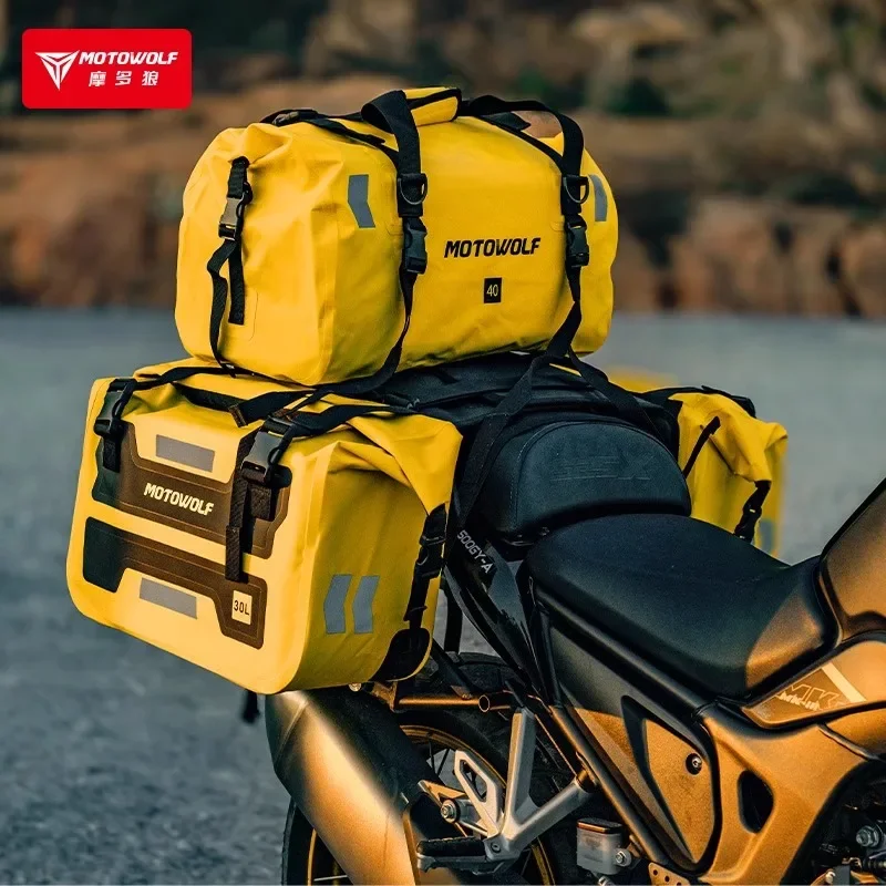 Motorcycle waterproof backpack, rider equipment trunk, helmet bag, riding luggage bag, long-distance rear seat side bag