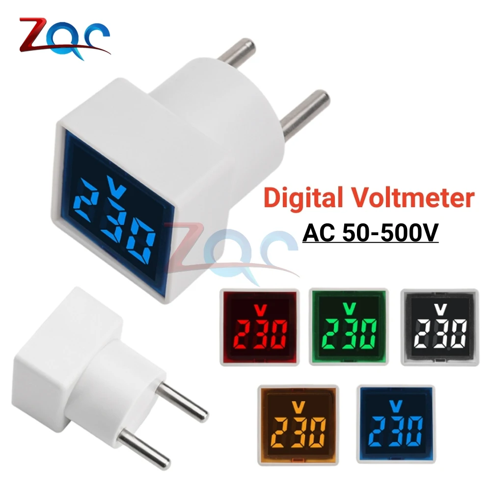 Mini Universal Square Voltmeter LED Digital Voltmeter Ammeter AC 50-500V Voltage Current Indicator Car Volt Amp Tester Detector