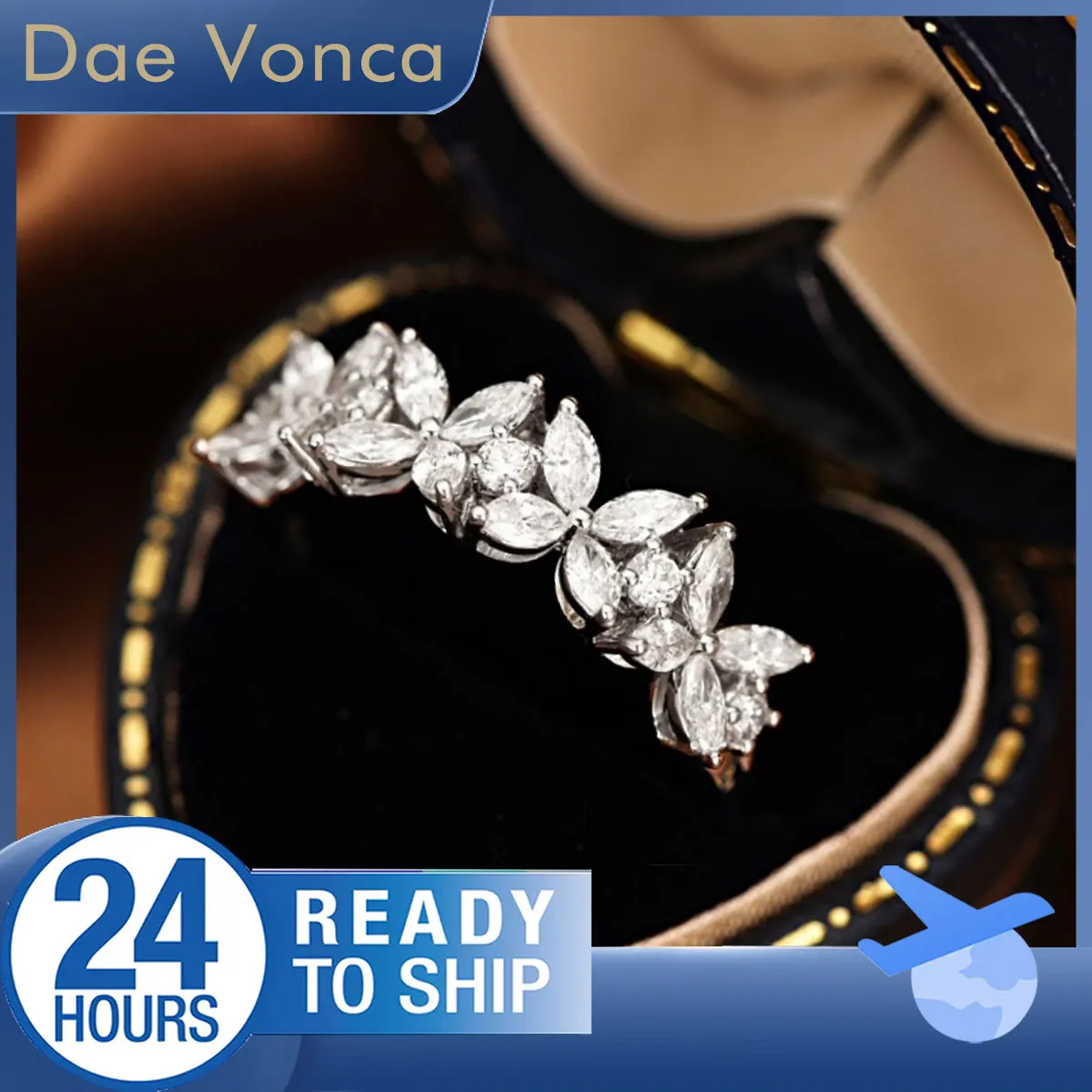 

Half Eternity Band Four Leaf Ring 18K White Gold Marquise and Round Cut Lab Grown Diamond Ring Anniversary Gift For Girlfriend