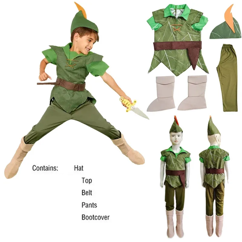 Disfraz de Peter Pan para niños, disfraz de Cosplay de Anime para fiesta de carnaval, camiseta, pantalones, traje de superhéroe, disfraces de Halloween, 2022