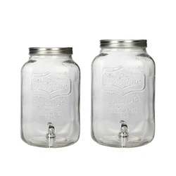 Glass Beverage Dispenser with ABS Spigot Cold Kettle Juice Lemon Tea Bottle Can 4L 5L Large Size Mason Jar for Camping Party