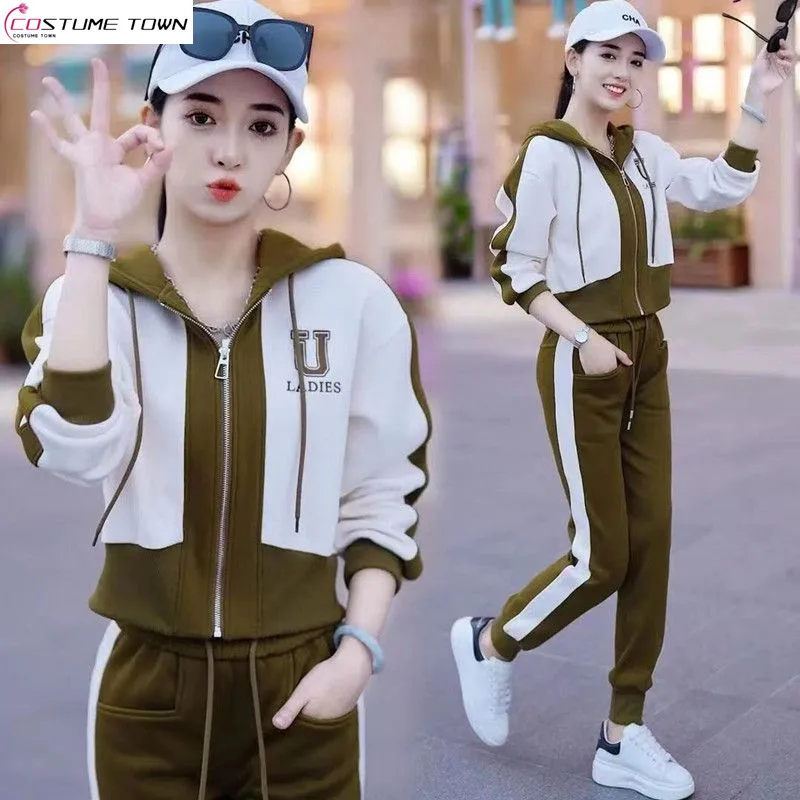 

Fashion casual sports suit women's autumn and winter Korean version new hooded top+casual pants two-piece set