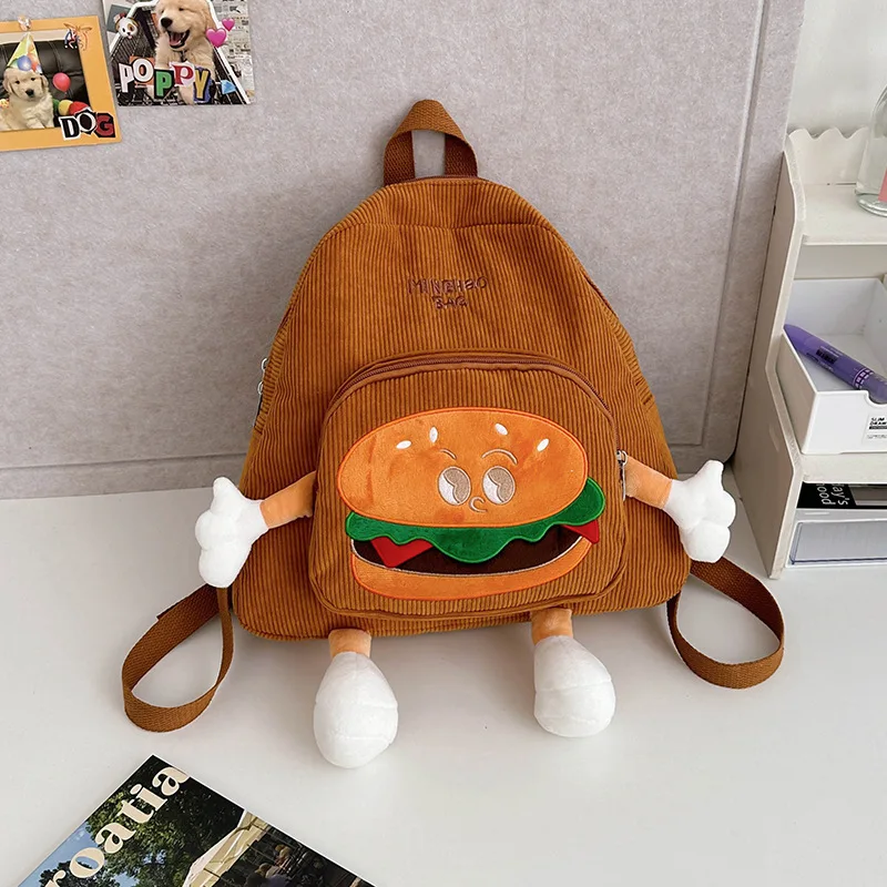 Funny Burger Pattern Schoolbag Portable Adjustable Shoulder Strap Stripe Backpack Cartoon Durable Shoulder Bags Children