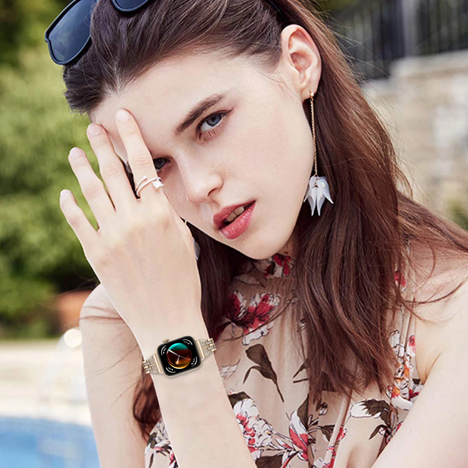 سوار من الفولاذ المقاوم للصدأ لساعة اليد ، حزام سوار ، خمس حبات ، ألماس ، إكسسوارات ساعة ذكية