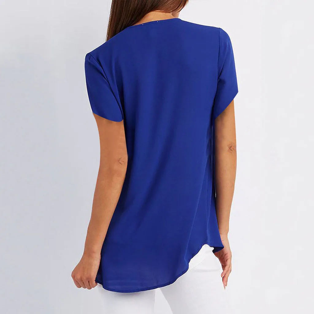 S-5xl Ladies Loose Blouse Chiffon Shirt Zipper V-Neck Half Sleeve Shirts Casual Office Lady Sexy Blouse Shirt Tops Women Blouse