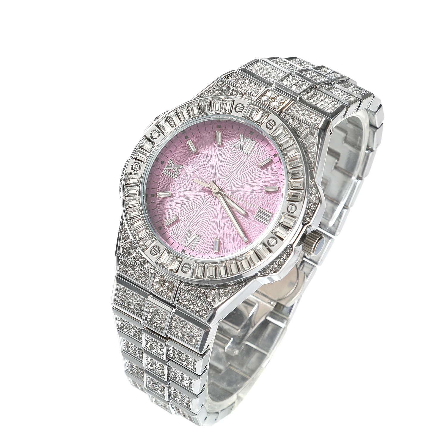 TBTK Women's Bling Crystal Watch Iced Out Silver Tone Wristwatch Pink Light Blue Dial Luxury Quartz Watch For Party Gift - view 3