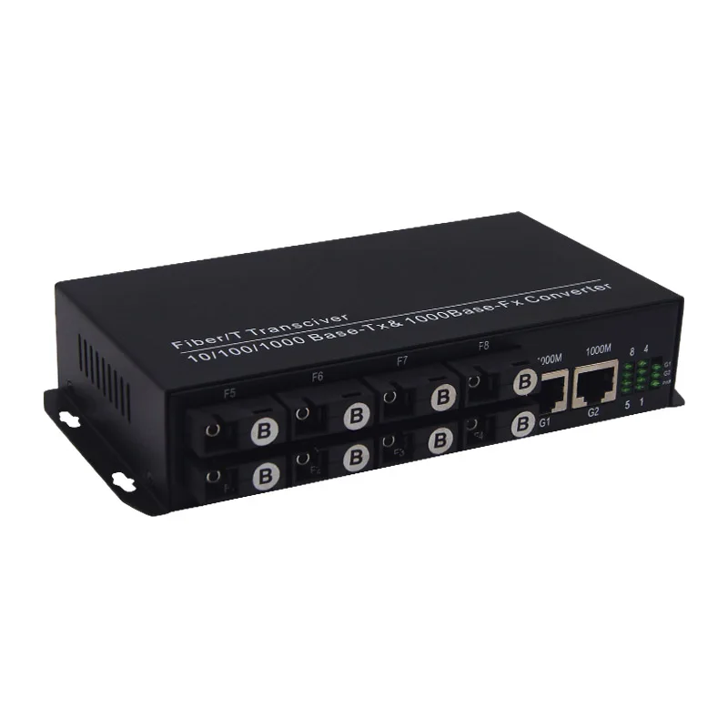 10/100Mbps 8 Fiber Port 2 Gigabit RJ45 Port Ethernet Optical Convergence Media Converter