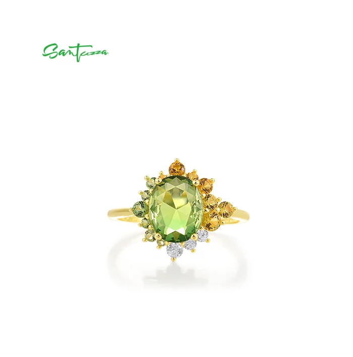 SANTUZZA Echter 925 Sterling Silber Ring für Damen Funkelnder Synthetischer Grüner Spinell Wunderschöne Hochzeitsgeschenke Edler Schmuck – Detail 12