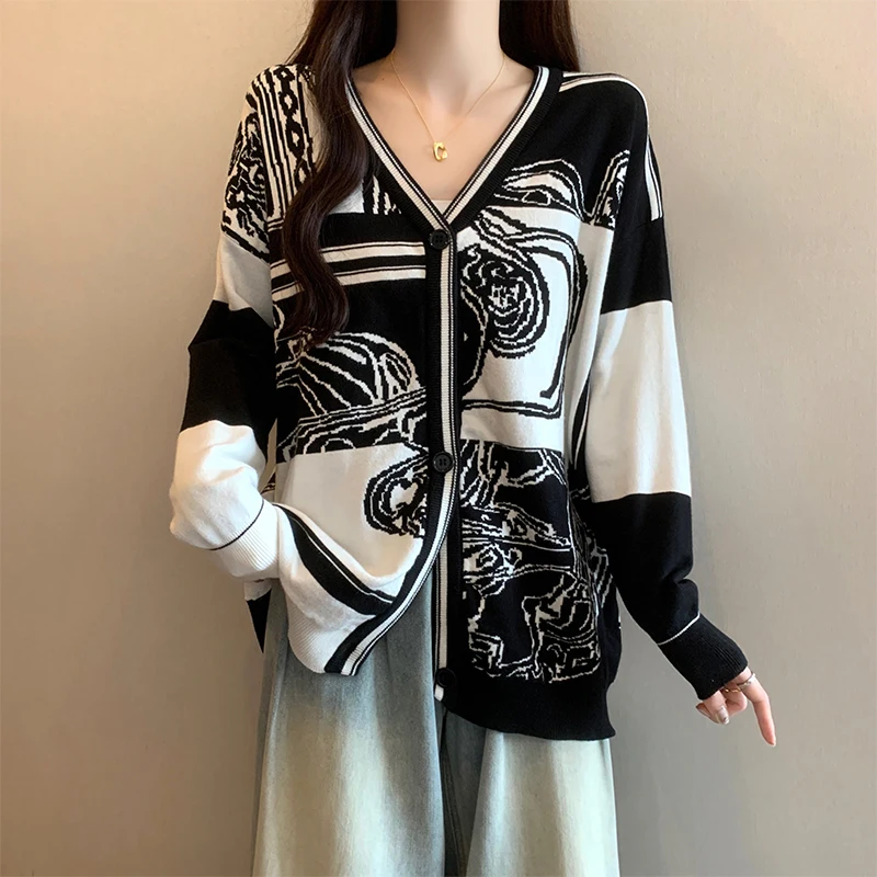 H Horse Knit Cardigan Women Long Sleeve Golf Sweater Jacquard En Desordre Finesse Coat Autumn Winter Luxury Brand Tops Clothing