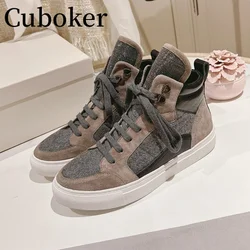 2024 Runway Brand Thick Bottom Felt Women Sneakers for White Lace up Female Daddy Shoes High top Plus Size Shoes for Women