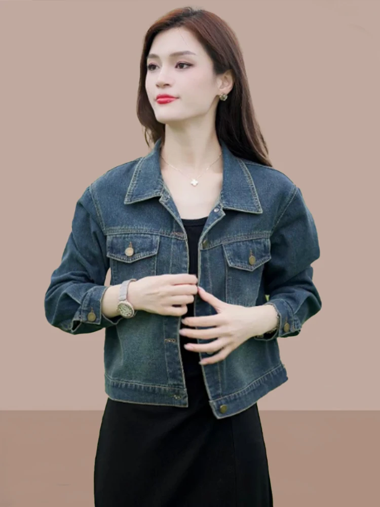 جاكيت جينز عصري بتصميم رجعي للنساء، متعدد الاستخدامات، مناسب للربيع والخريف، جديد، مقاس صغير، قميص نسائي مريح