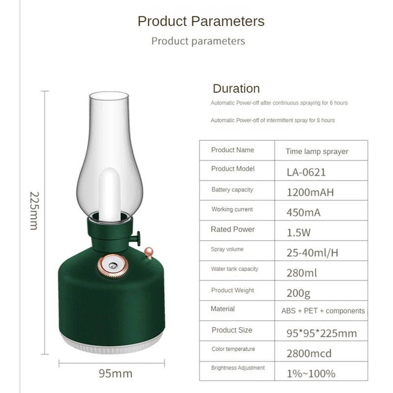 Retro Kohle Öllampe Modell führte Nachtlicht stumm Nebel Maker USB wiederauf ladbare drahtlose Mini Luftbe feuchter für Auto Büro