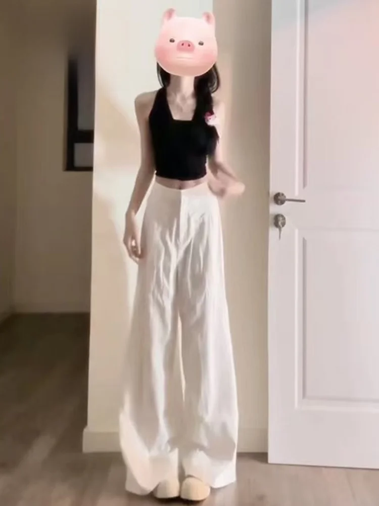 

Summer Fashionable Women's Two-Piece Set V-Neck Hanging Strap Top Wide Leg Casual Pants Comfortable Breathable Casual Wear
