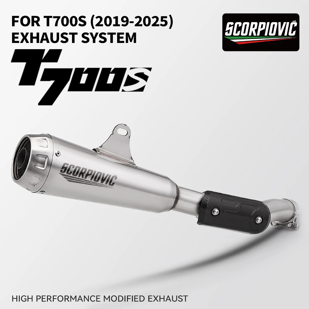 Motorcycle Exhaust Pipe T700S Stainless Steel Integrated Mid & Rear Section aw30 Muffler, Fits 2019-2025 Models