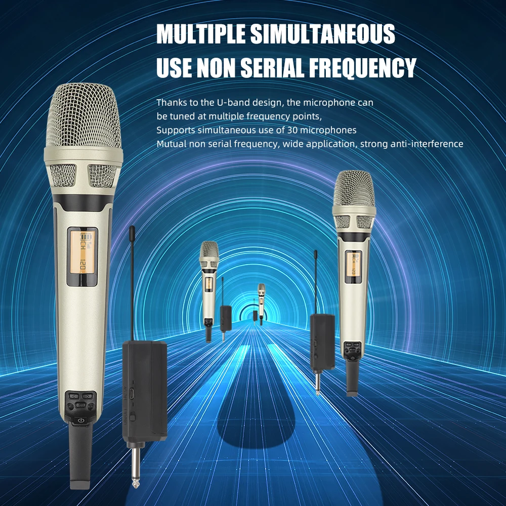 Single Receiver Double Handheld Microphone Multiple Colour High Quality HU-205 UHF Professional Wireless Microphone Metal Mic