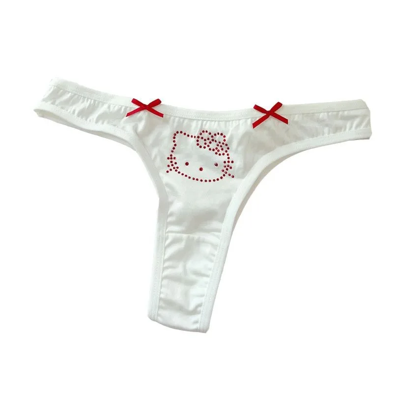 Sanrio hello kitty sexy mulher diamante incrustado tanga dos desenhos animados sexy meninas cintura baixa puro algodão cuecas esportivas doces meninas presentes