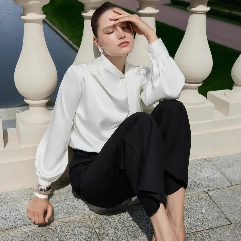 

Новая французская элегантная верхняя рубашка-стример, газовый пригородный пуловер, рубашка с длинными рукавами, женская 2026, европейская и американская женская одежда