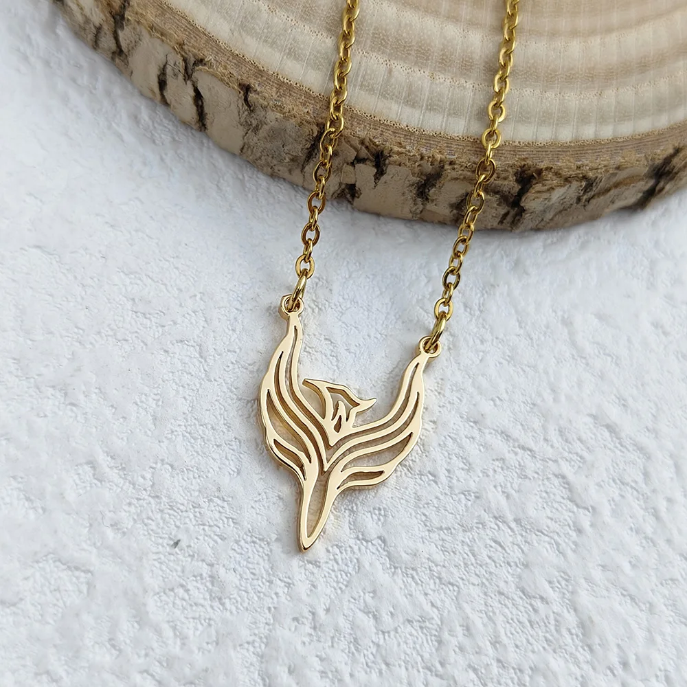 Fashionable and simple stainless steel gold-plated necklace, silver phoenix flamingo O-shaped chain, rose gold women\'s necklace