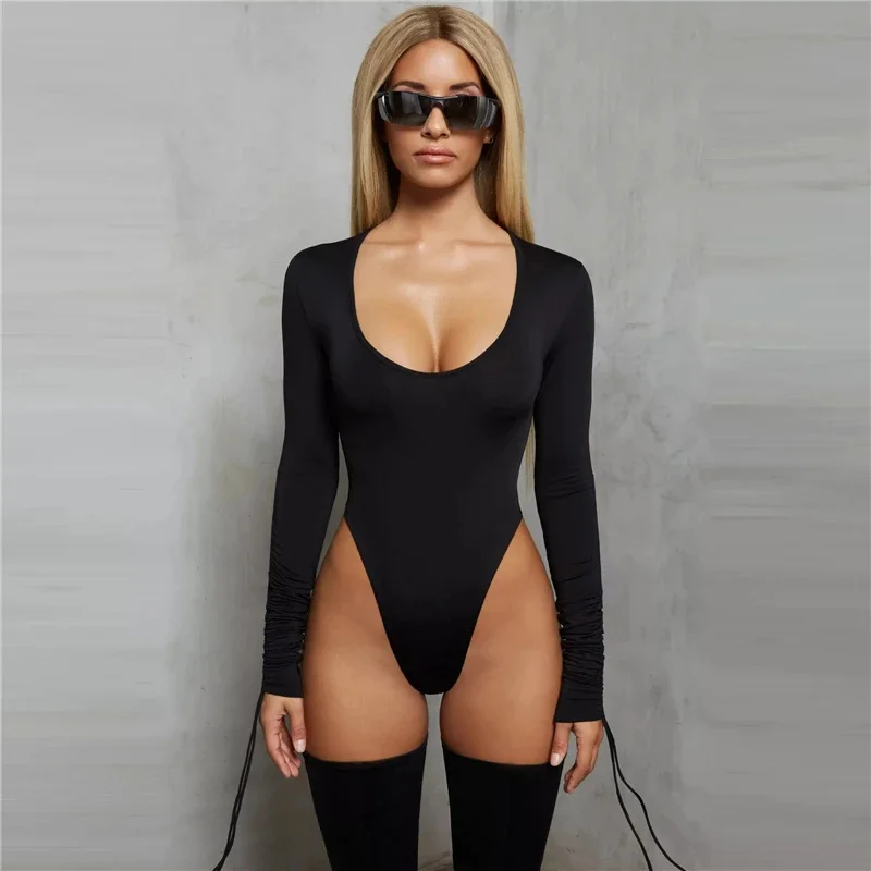 New Autumn Gym Wear Workout Clothing Bodysuits Long Sleeves Yoga Sportswear O Neck One Piece Ribbed Jumpsuits For Women