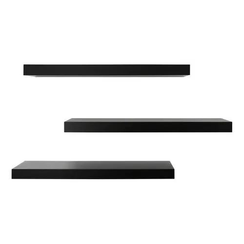 Kit 03 Shelves MDF 40cm Black Niches Decoration Living Room Bathroom Industrial Kitchen Wood Wall Display Hall