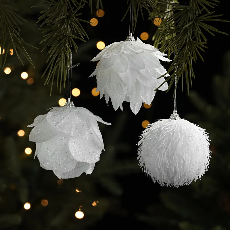 

White Foam Christmas Ball with Petals Sticky Powder Ornament for Tree Decoration ree Hanging Ornament