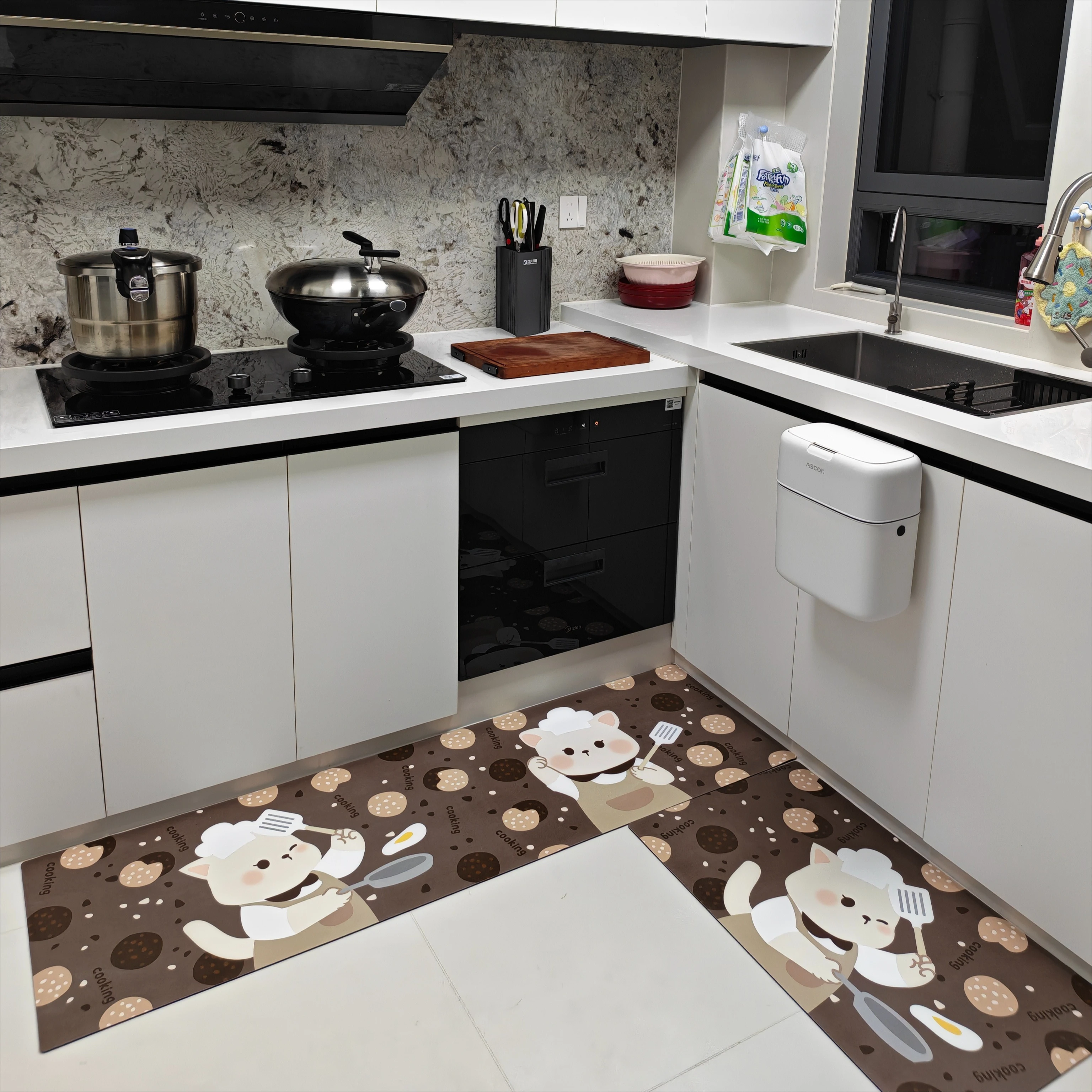 Cartoon Kitchen Runner, Tech Leather Kitchen Floor Mat, Absorbent Oil Absorbing, Dirt Scratch Resistant, Rubber Non Slip Backing