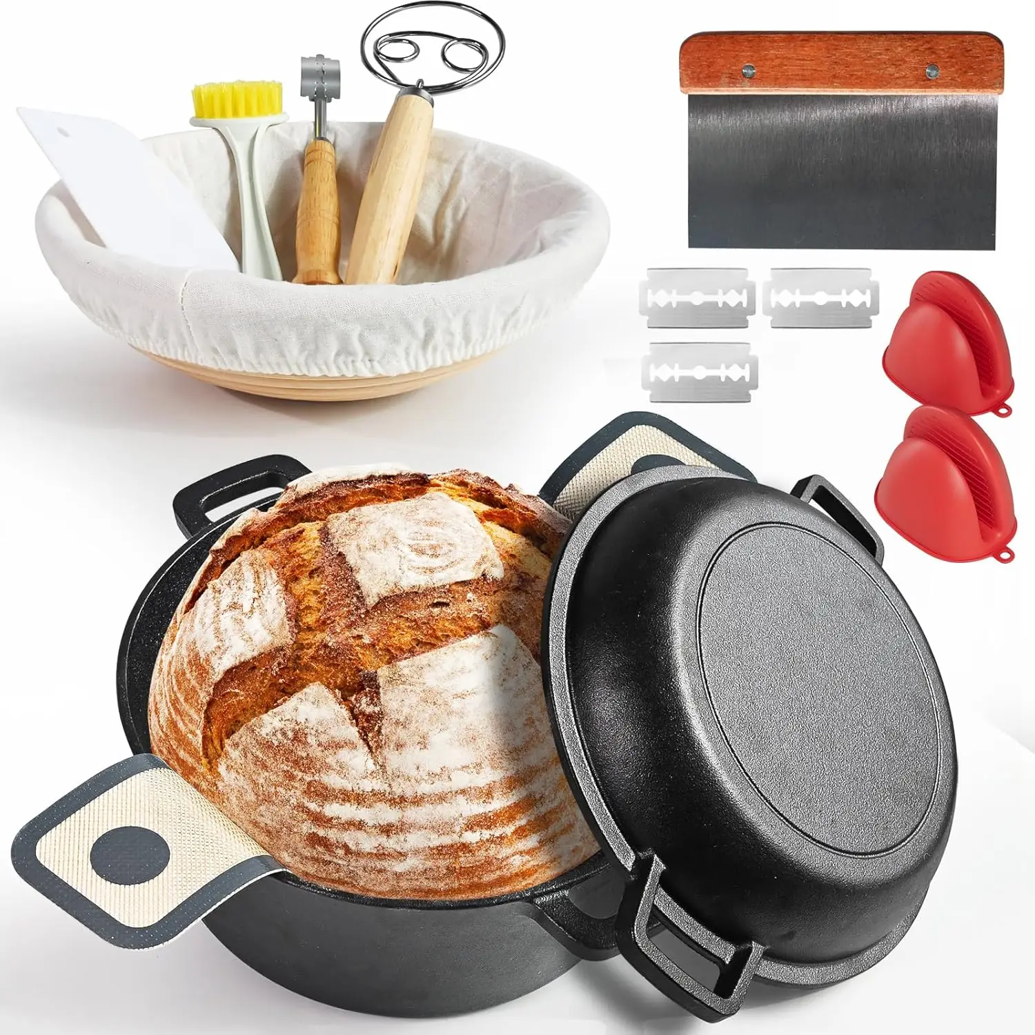 

Advanced Cast Iron Dutch Oven for Baking, With Banneton Bread Proofing Basket & Baking Supplies, 5QT Multi-Functional Dutch Oven