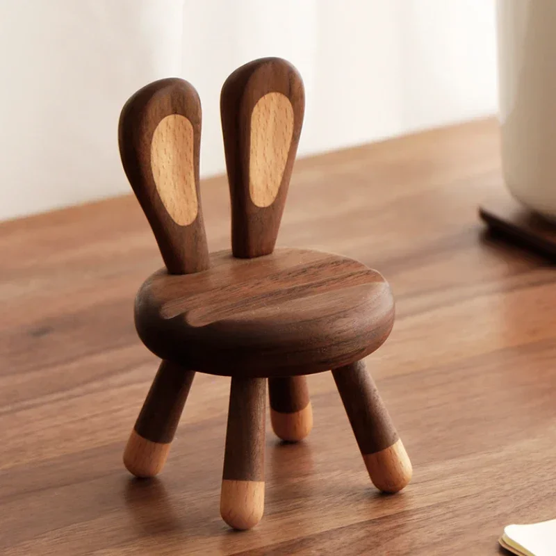 

Creative Bunny Stool Mobile Phone Stand Cute Personality Office Desk Surface Panel Lazy Solid Wood Mobile Phone Holder