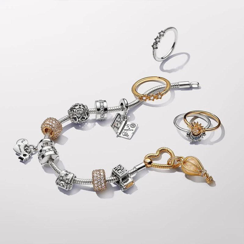 Charms in argento 925 adatto al fascino Pandora 925 braccialetto originale da donna bicolore avventura perline di fascino per auto regali fai da te di gioielleria calda