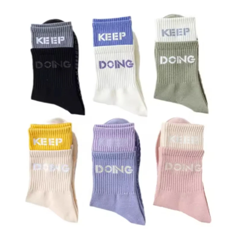 Women's Sports Socks Anti Slip Yoga Socks Female Medium Tube Socks lady Anti Slip Silicone Indoor Fitness Pilates non-slip socks