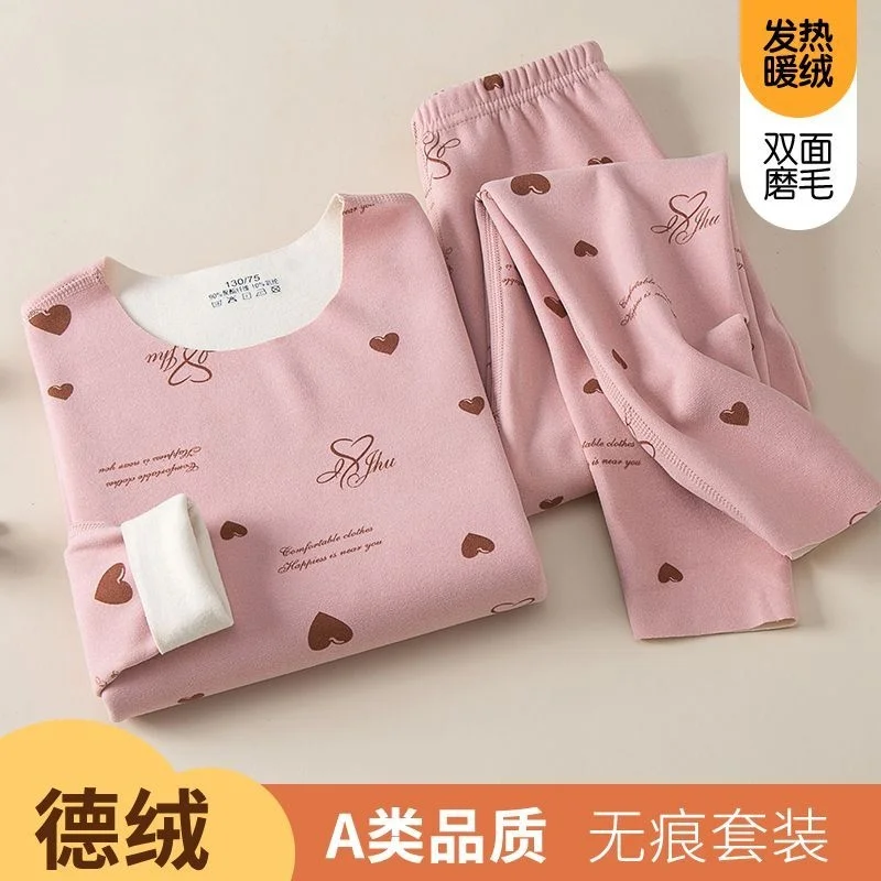 Einfarbiges 2-teiliges Thermo-Unterwäscheset für Kinder von 3-14 Jahren, Delfin-Doppelseitiges Fleece-Oberteil und Hose, Jungen Mädchen Herbst Winter Homewear – Detail 8