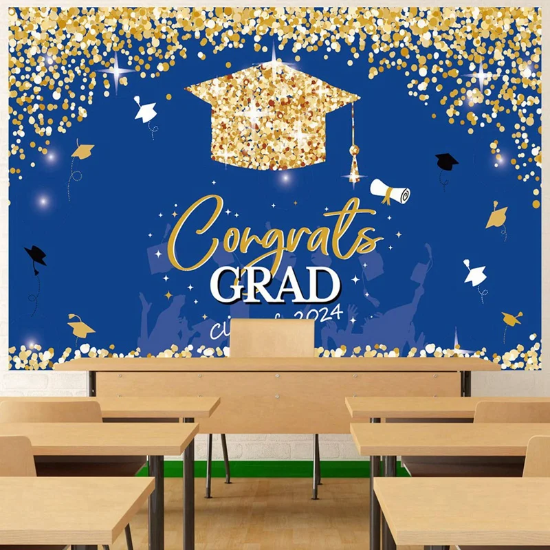 A99E-150X100cm Class Of 2024 Graduation Graduates Photography Cloth Farewell Party Theme Ceremony Golden Spot Backdrops