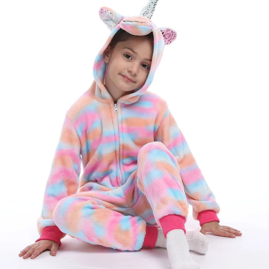 Kids Adult Kigurumi Jumpsuits Pajamas Animal Unicorn Cartoon Flannel Hooded Onesies Sleepwear Women Halloween Cosplay Costumes