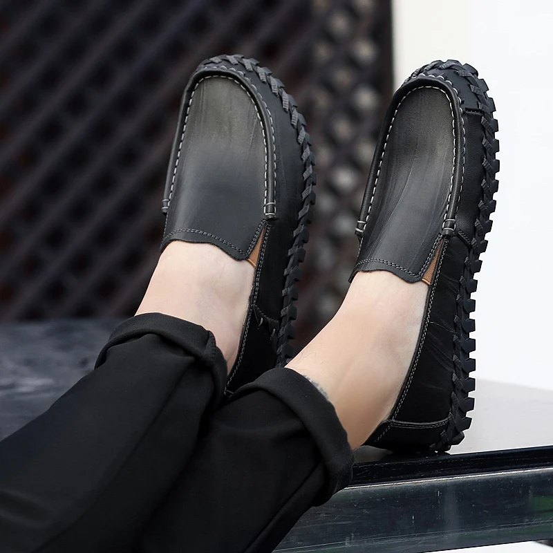 High Quality Men Casual Shoes Light Non-slip Mens Driving Shoes Loafers Leather Shoes Comfortable Men Shoe image 5