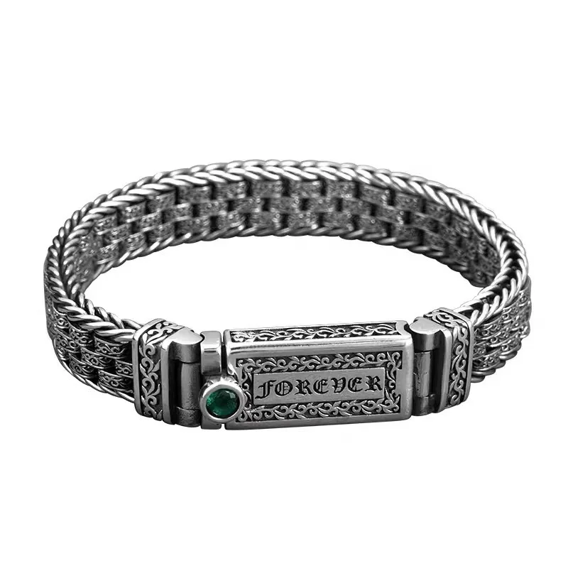 High quality S925 Sterling Silver Punk Vintage Men's lucky bracelet Silver Tide Creative personality jewelry chain Birthday gift