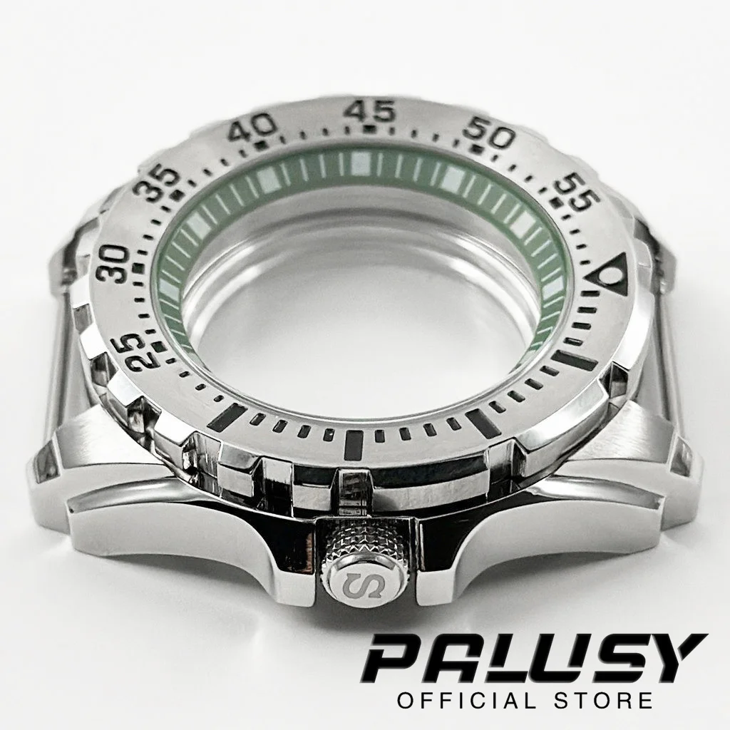 Caja de reloj de anillo verde de 44MM, caja de reloj de acero inoxidable plateado, compatible con movimiento NH34, NH35, NH36, NH38, NH39, NH70, NH72