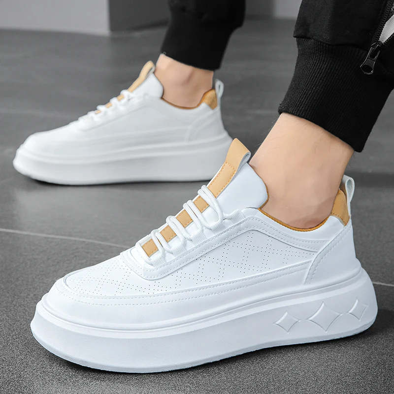 Men Sneakers Casual Leather Platform Mesh Shoes New Men Fashion Breathable White Lac-Up Brand Male Outdoor Vulcanize Zapatillas