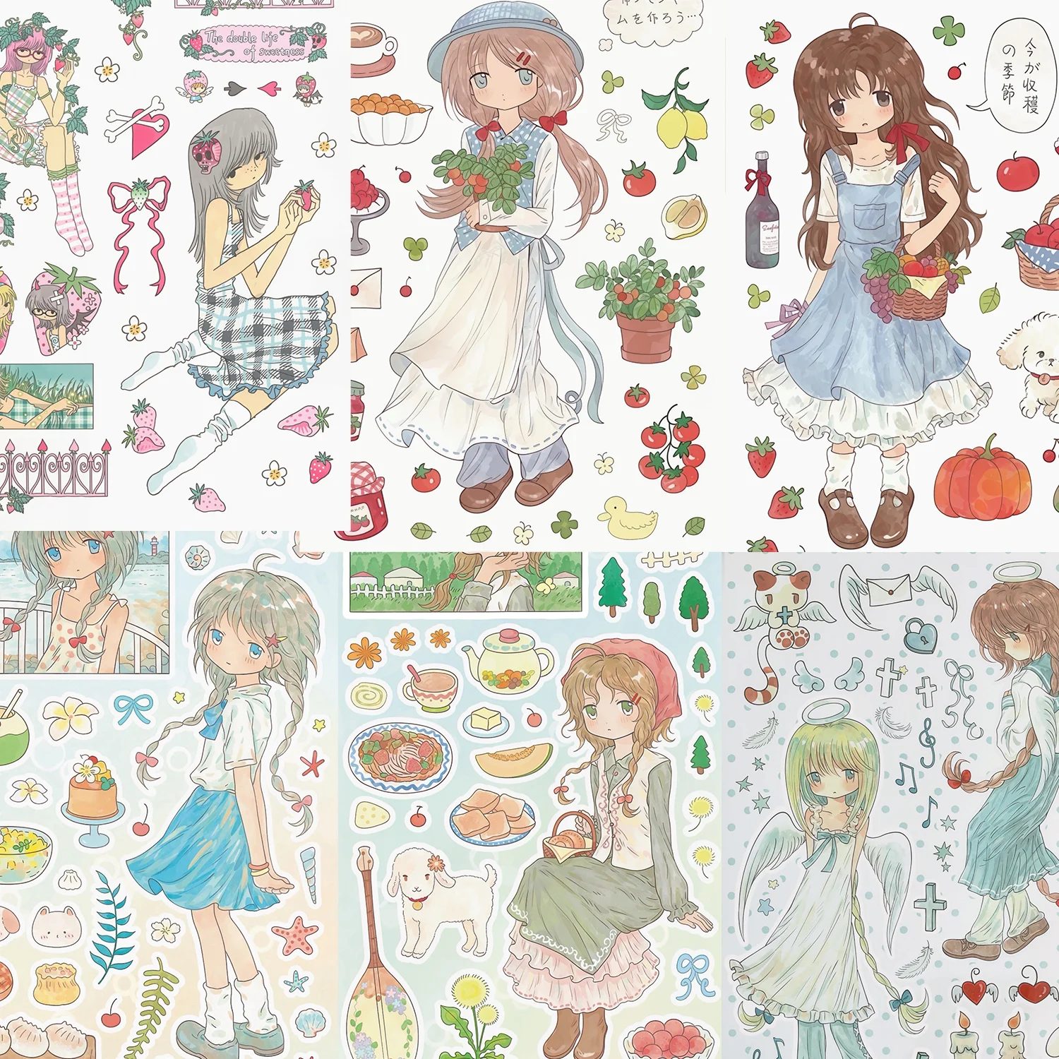 Retro Watercolor Girl Journal Stickers, Pastoral Harvest & Angel Daily Decorative Stickers for DIY Scrapbooking & Collage