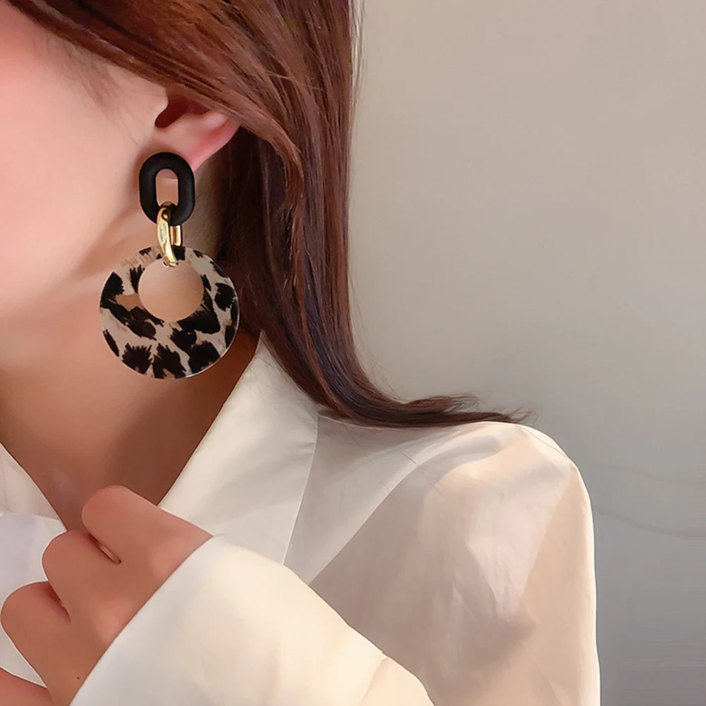 Vintage Leopard Print Geometric Circle Earrings for Women New Trendy Temperament High-End Atmospheric Earrings Jewelry