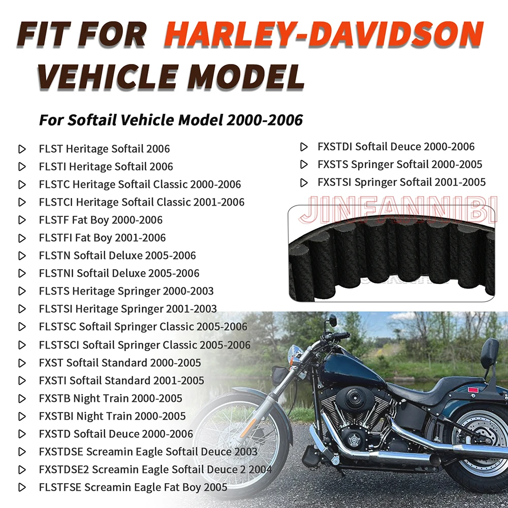 For Harley-Davidson 00-06 Softail Series, 135T, 1-1/8 Inch Width Drive Belt Replace 40307-00