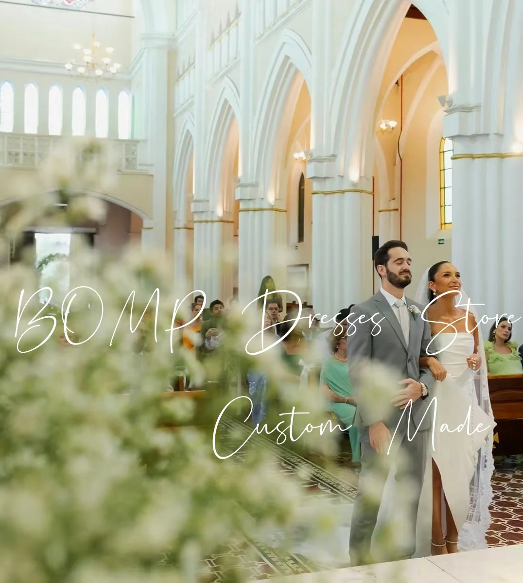 BOMP فستان زفاف أبيض خاص بدون حمالات على شكل حرف a مطوي ذيل محكمة التفتا فستان زفاف مسائي مخصص بسيط رداء دي ماري