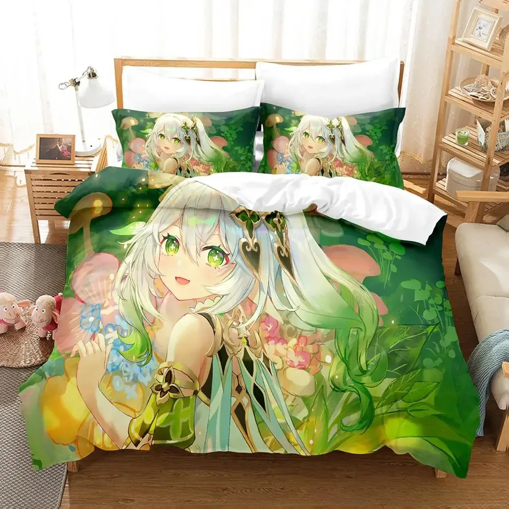 New Game Nahida Genshin Impact Bedding Set Cartoon Anime three-piece Set Adult Kid Bedroom Duvetcover Sets 3D Kawaii Girls