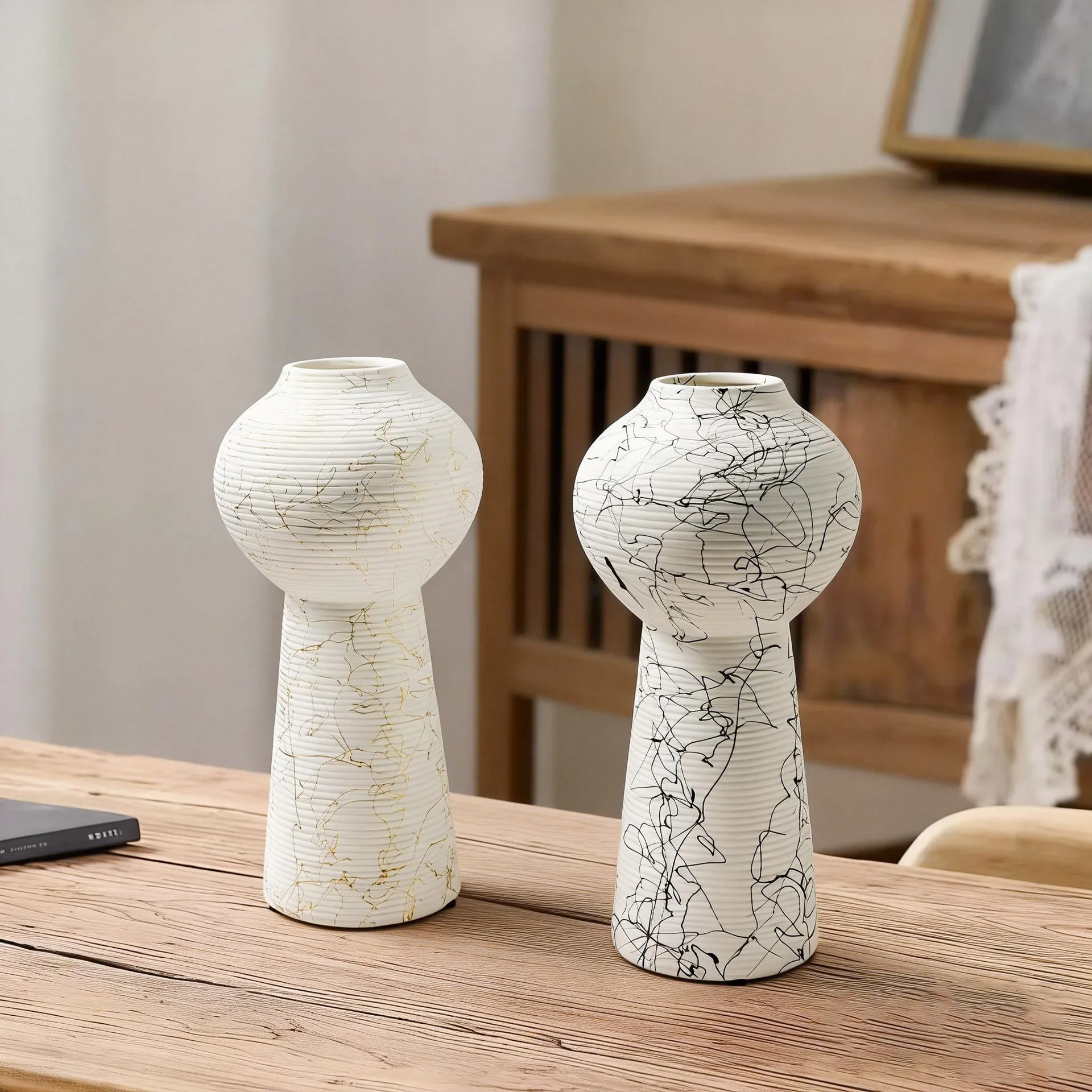 New High End Line Plain Embryo Ceramic Vase Home Entrance Living Room Decorative Art Vessel Creative Desktop Decoration Ornament
