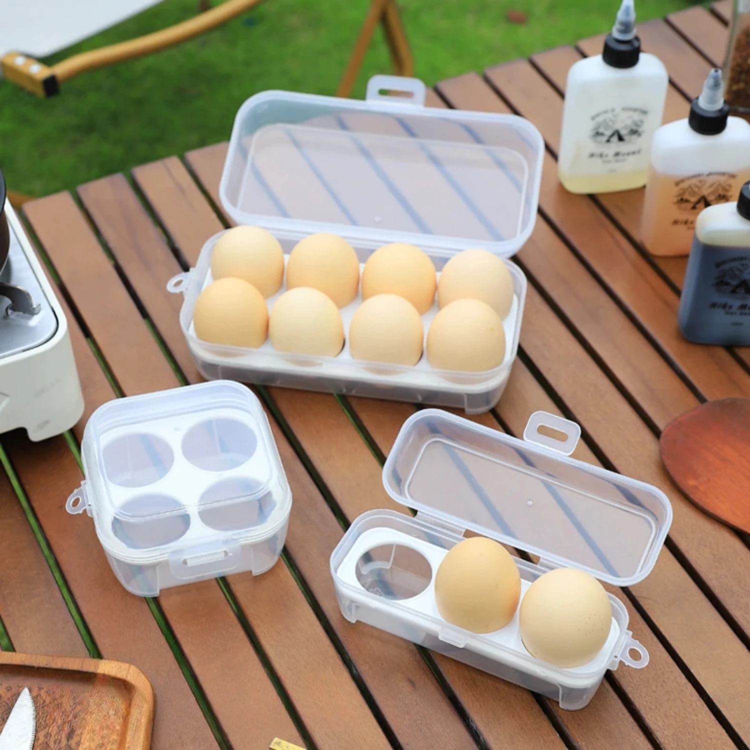 Portable Plastic Egg Holder for Outdoor Camping Picnic - 3/4/8 Grids Egg Box Container - Kitchen Organizer Case