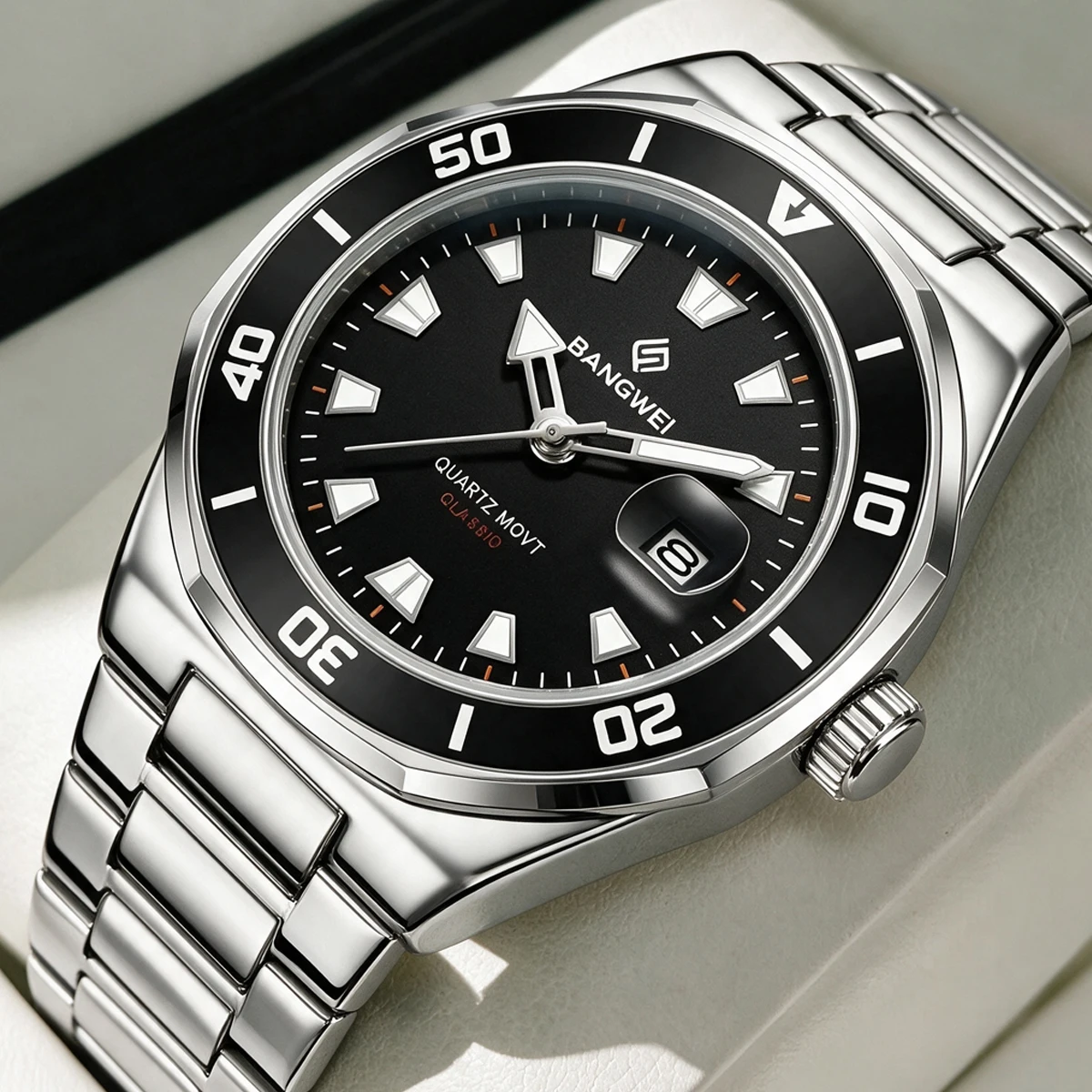 BANMGWEI Fashion Men Business Watches Stainless Steel Band Men Calendar Quartz Watch Casual Clock Sports Wristwatch Hombre